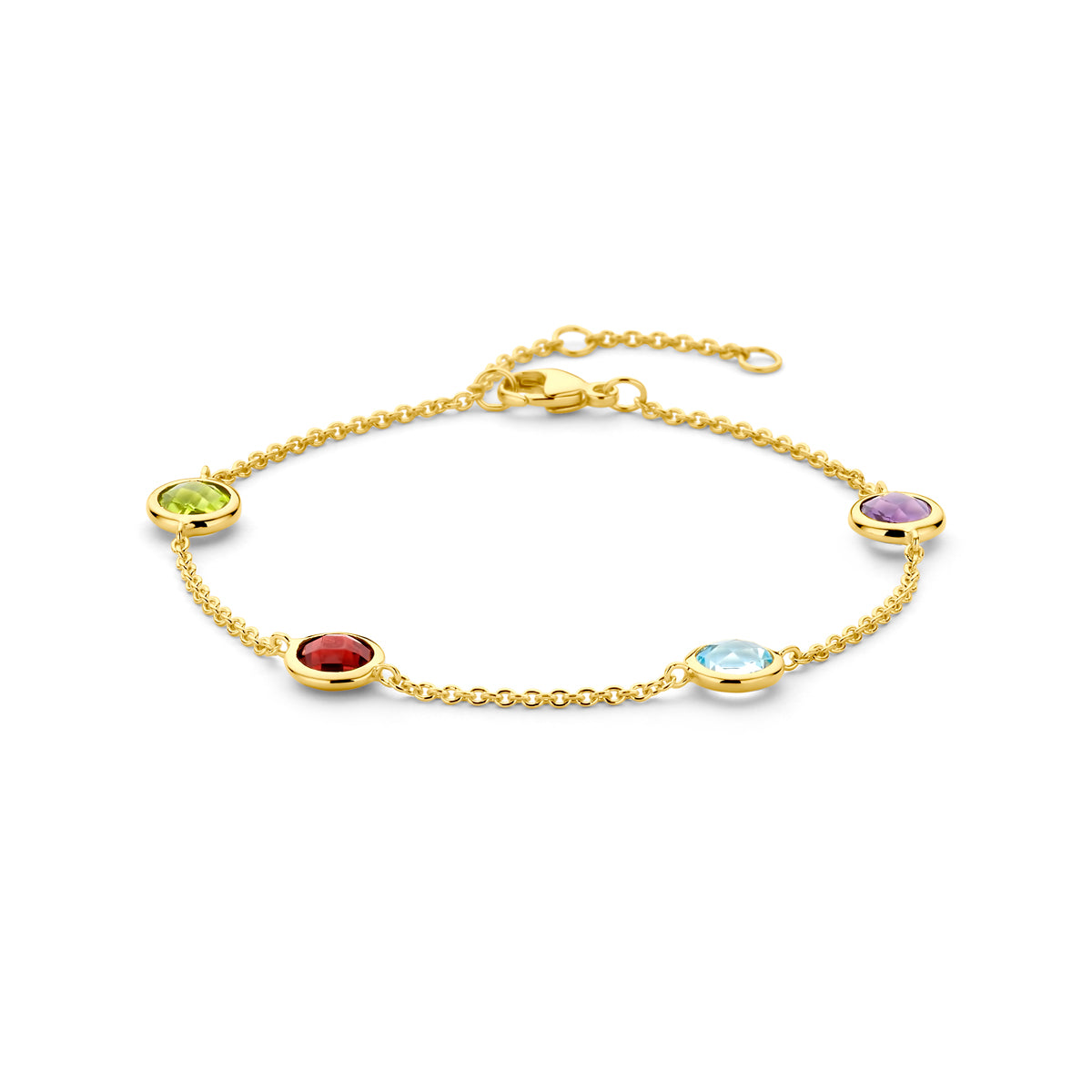 Armband kleurstenen 17 - 18,5 - 20 cm 3 micron zilver verguld (geel)