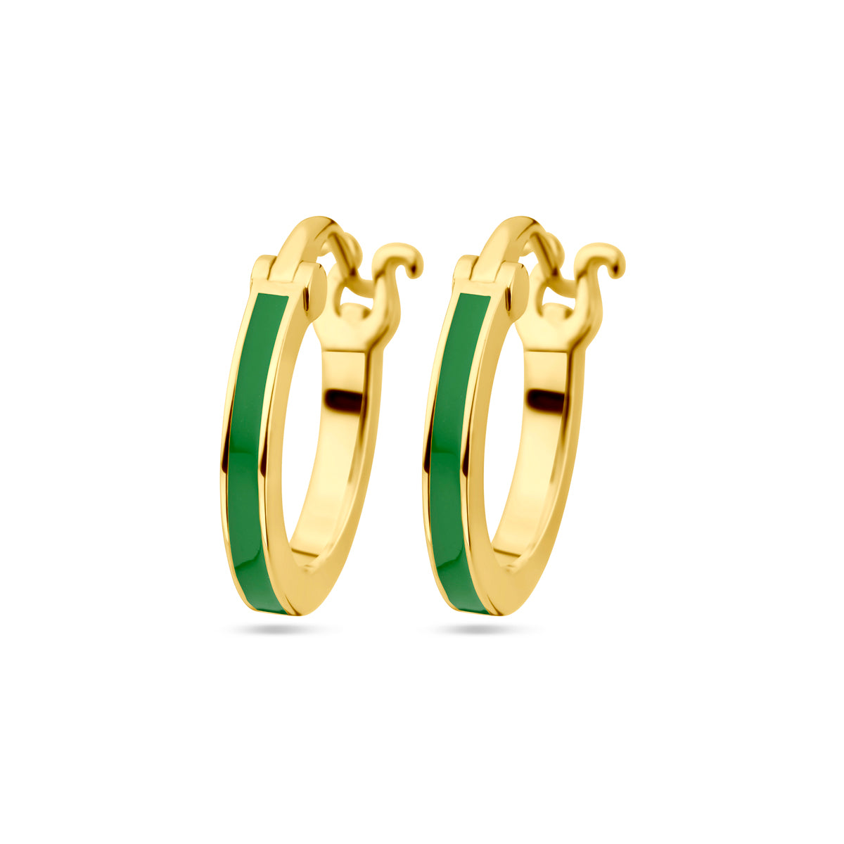 Oorringen groen emaille 1 micron zilver verguld (geel)