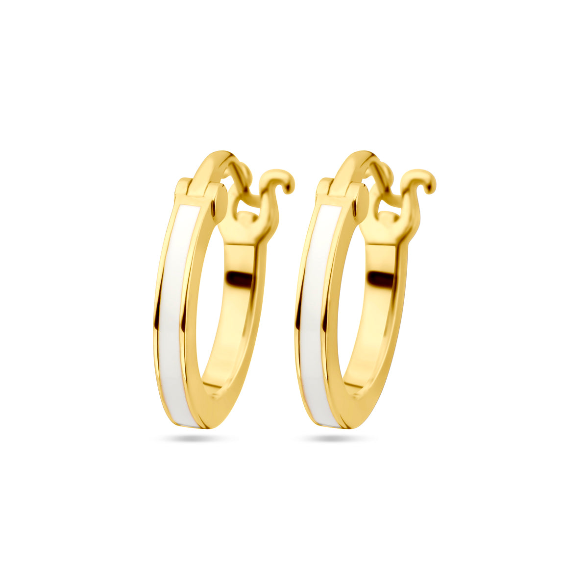 Oorringen wit emaille 1 micron zilver verguld (geel)