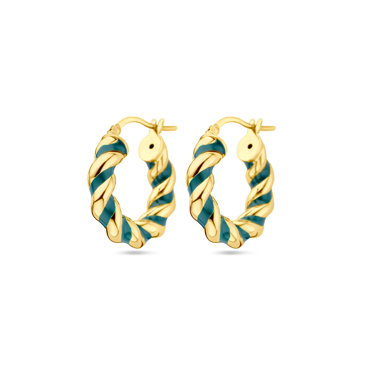 Oorringen gedraaid donkergroen emaille 1 micron zilver verguld (geel)