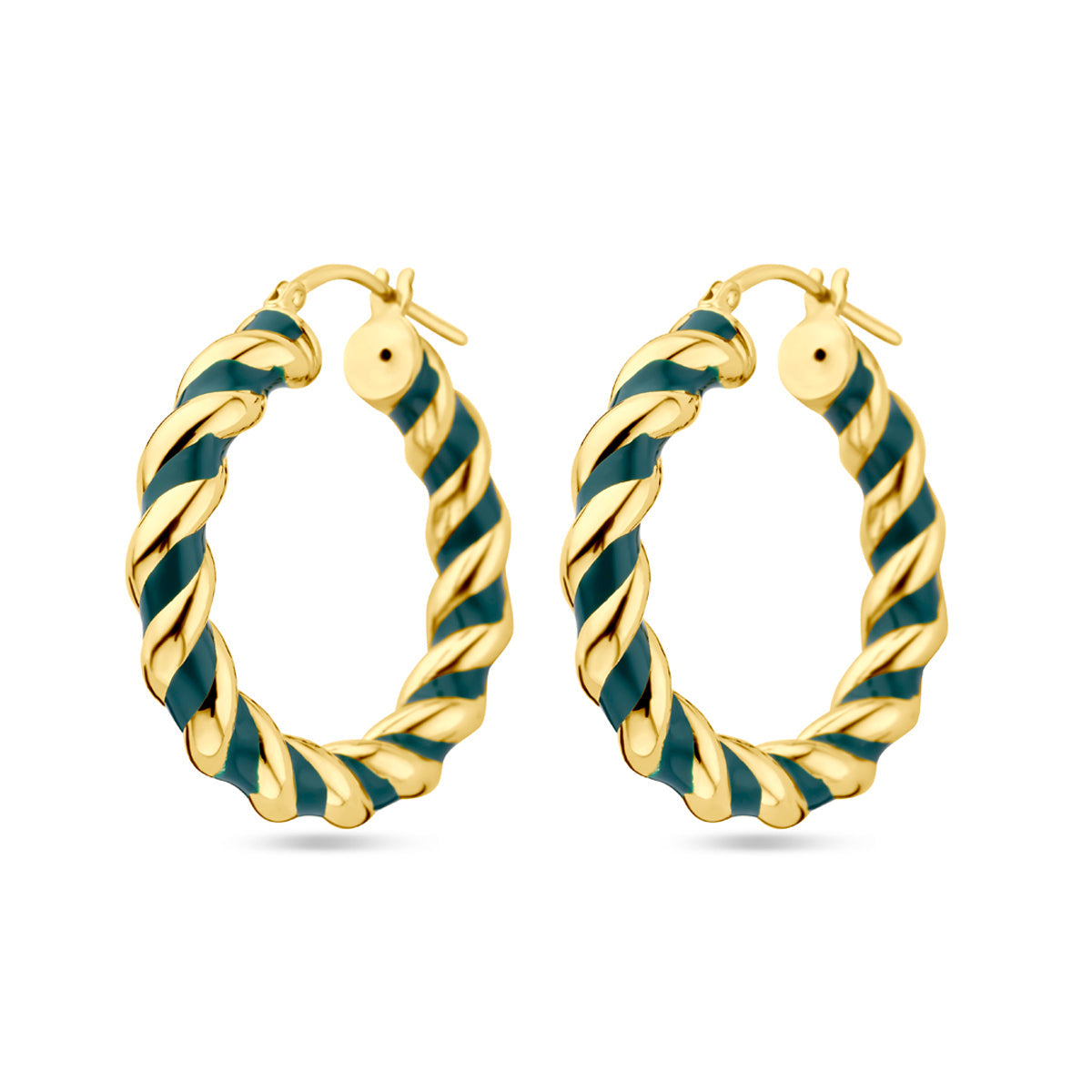 Oorringen gedraaid donkergroen emaille 1 micron zilver verguld (geel)