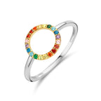 Ring rondje regenboog zirkonia zilver verguld (geel/rhodium)