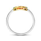Ring rondje regenboog zirkonia zilver verguld (geel/rhodium)