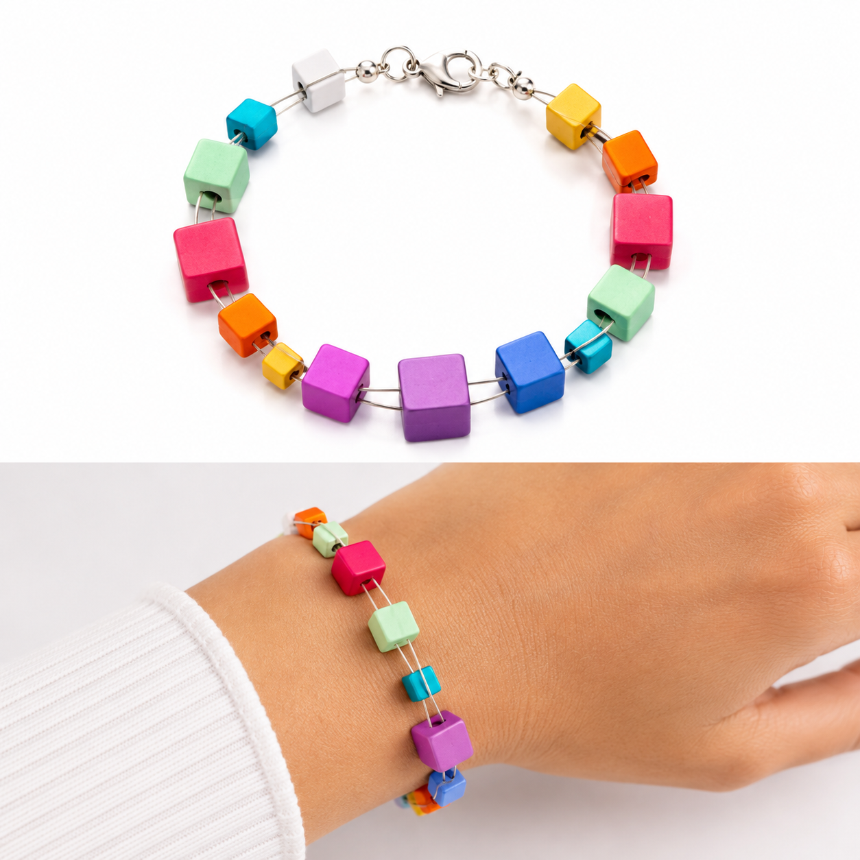 MOOI Handgemaakt – Kleurrijke Blokjes Armband 17 cm