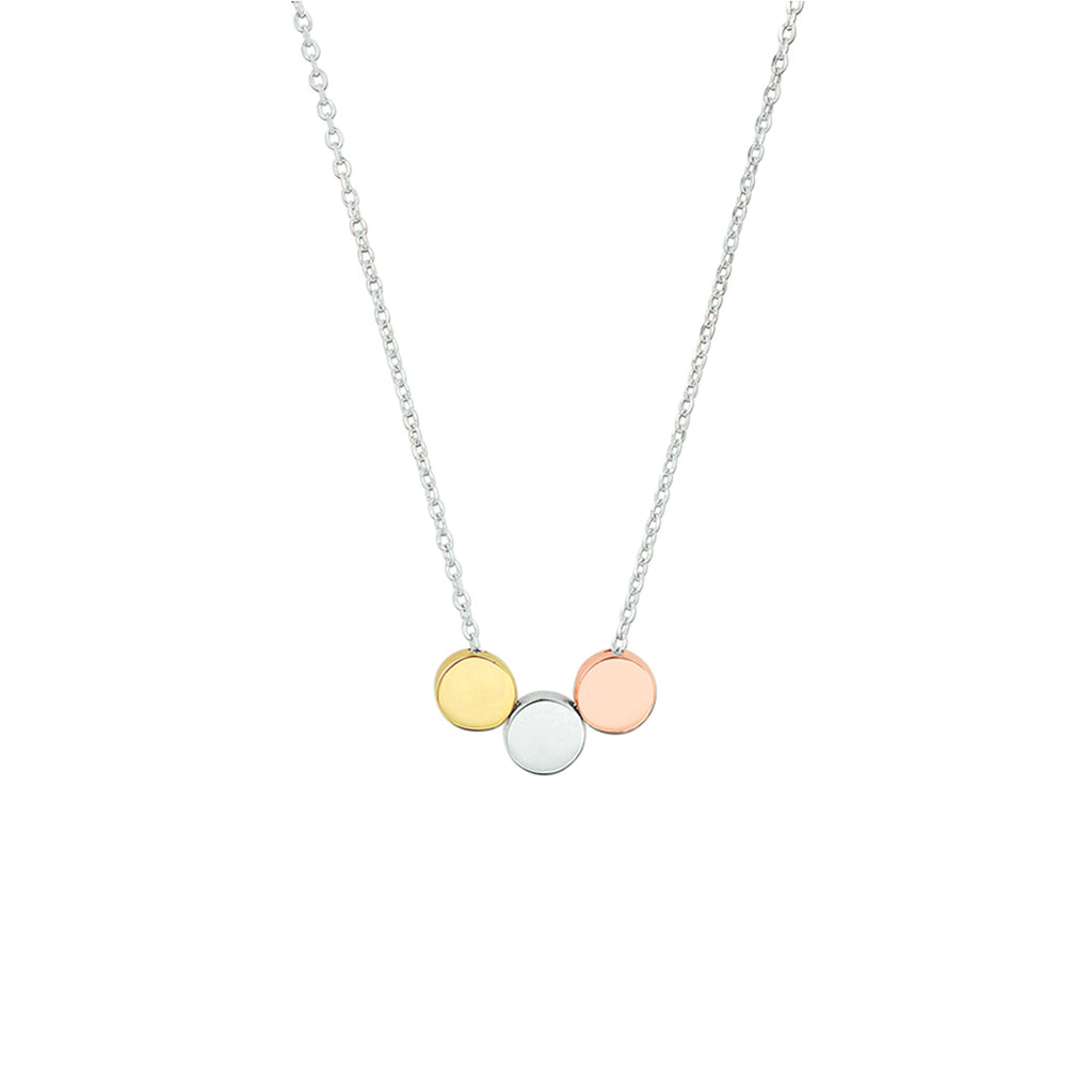 Collier rondjes 41 + 4 cm zilver verguld (tricolor geel/rosé/rhodium)