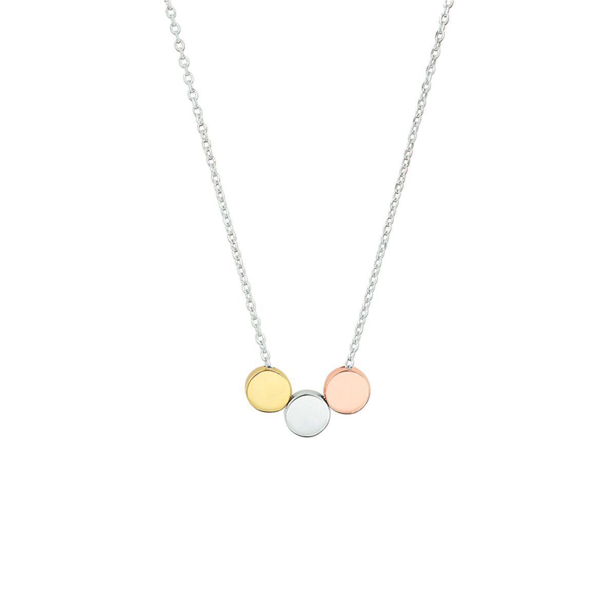 Collier rondjes 41 + 4 cm zilver verguld (tricolor geel/rosé/rhodium)