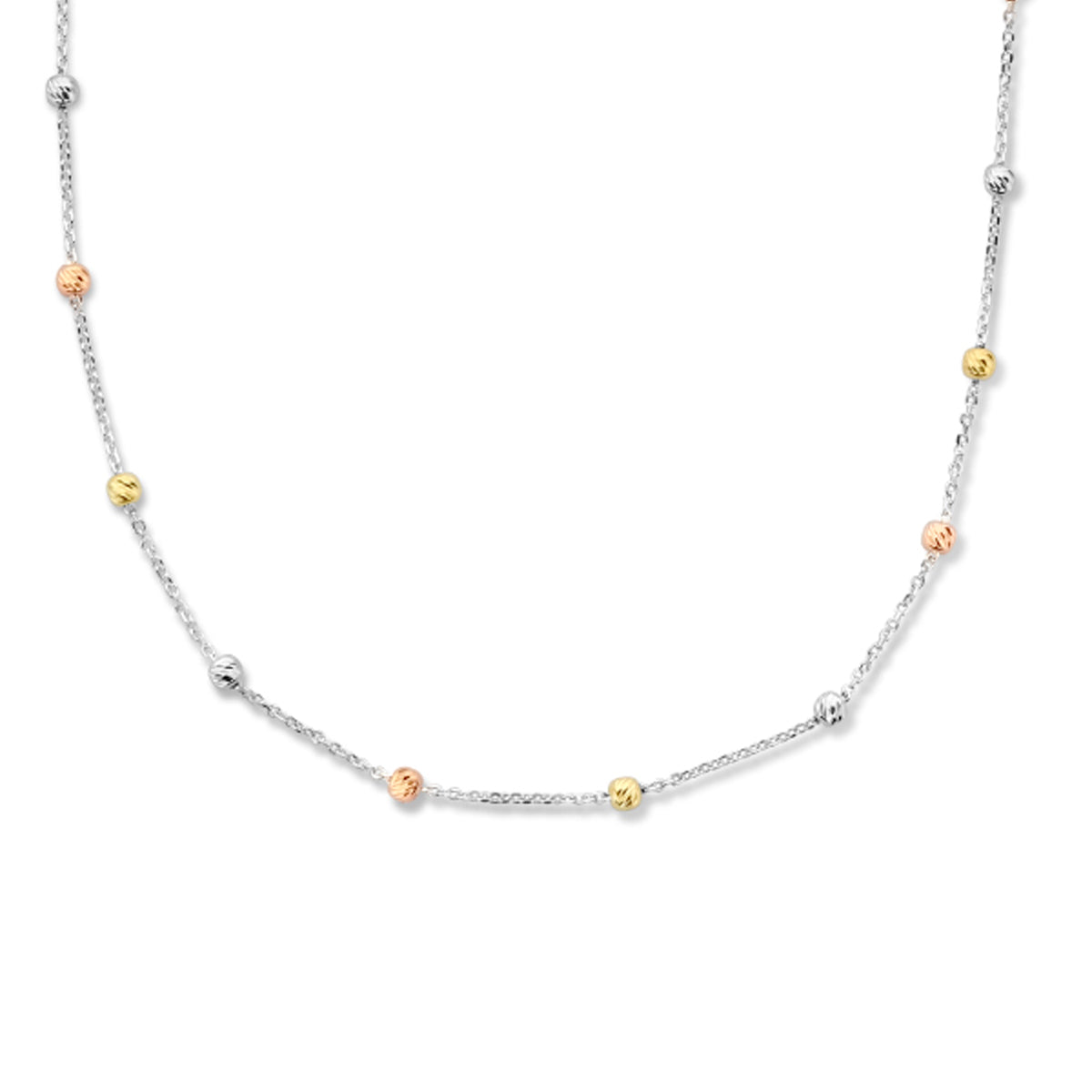 Collier bolletjes gediamanteerd tricolor 3,0 mm 40 + 4 cm zilver verguld (tricolor geel/rosé/rhodium)