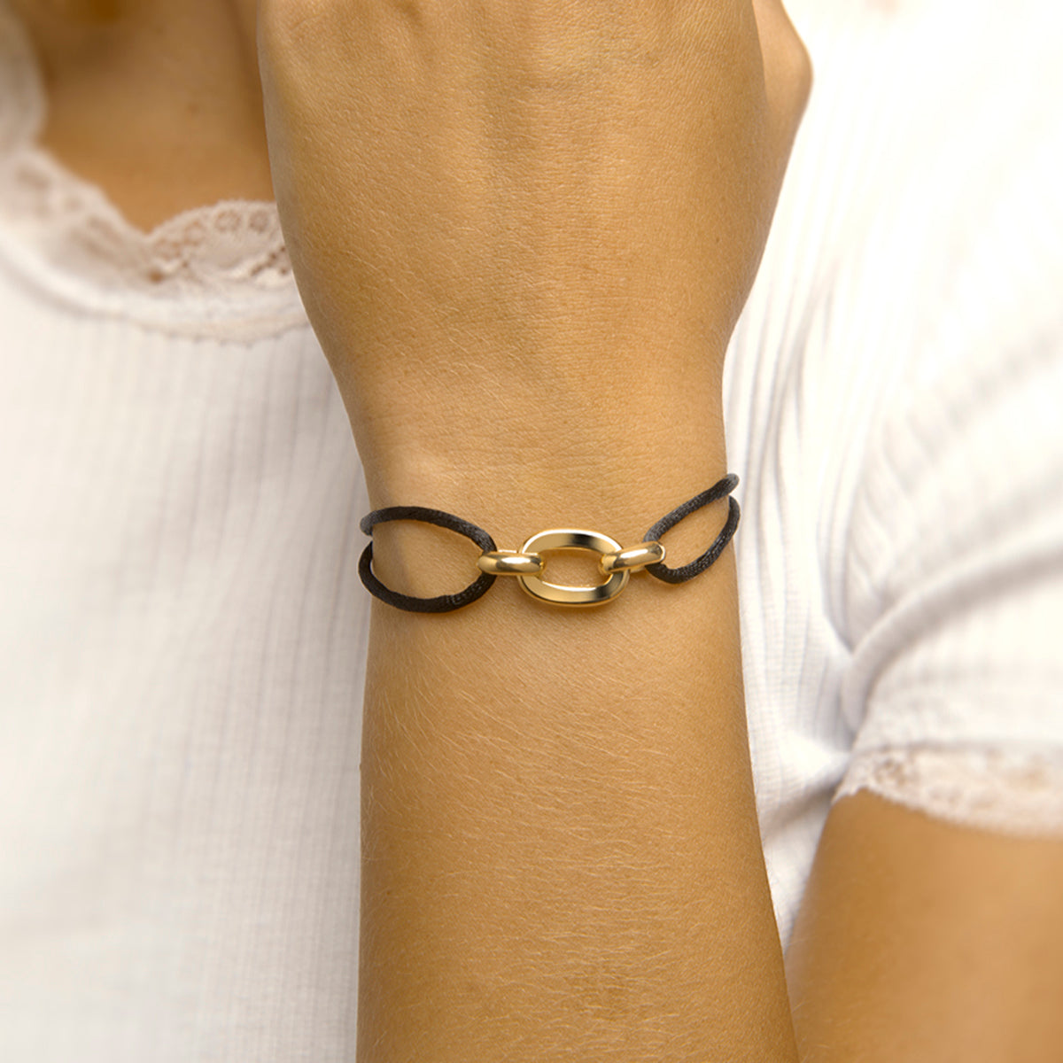 Armband satijn zilver verguld (met rubber/nylon/etc.)