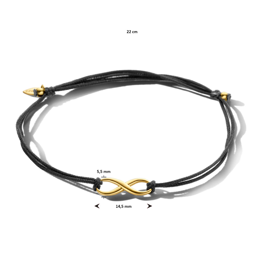 Armband katoen infinity 22 cm zilver verguld (met rubber/nylon/etc.)