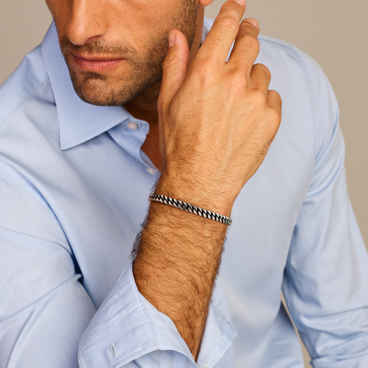 Armband Anker 6 Seiten geschliffen oxidiert 5,0 mm Silber oxidiert