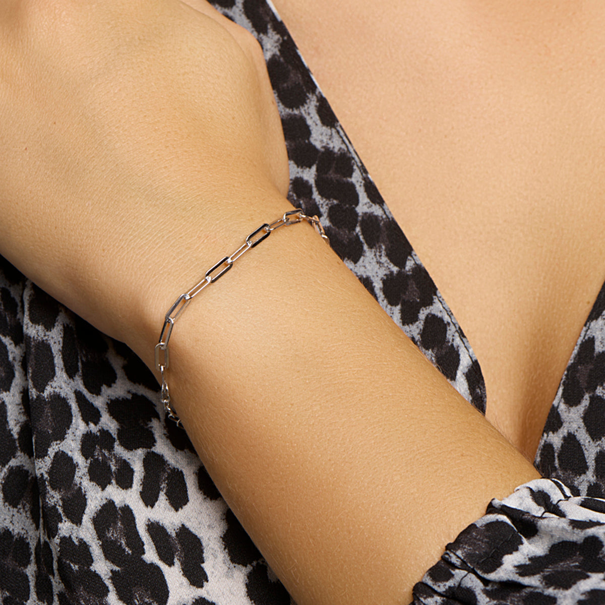 Armband Büroklammer Flachrohr 3,8 mm 16 + 3 cm Silber rhodiniert