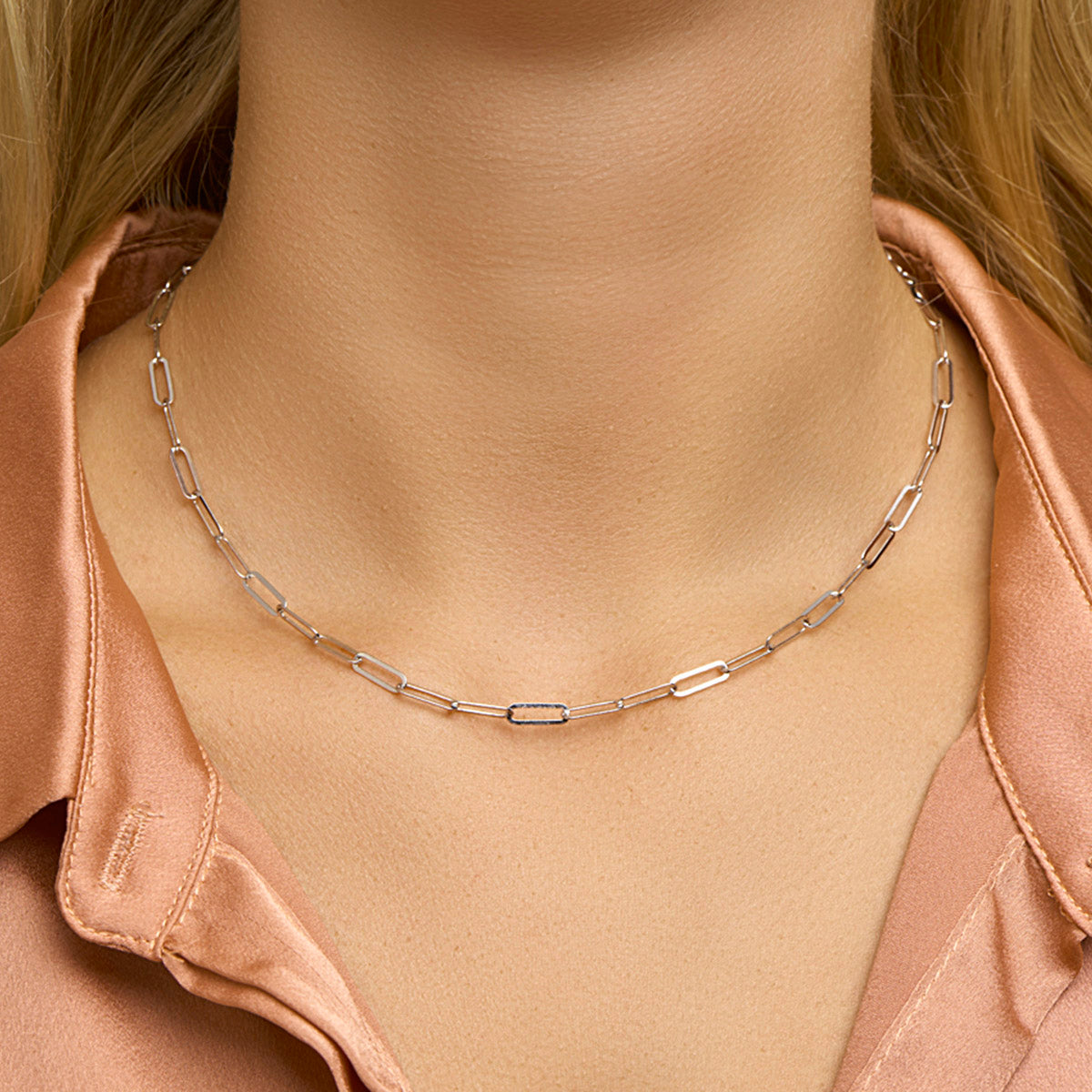 collier paperclip platte buis 3,8 mm 41 + 4 cm zilver gerhodineerd