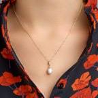 Anhänger Perle und Zirkonia 14 x 8,5 mm 14K Gelbgold