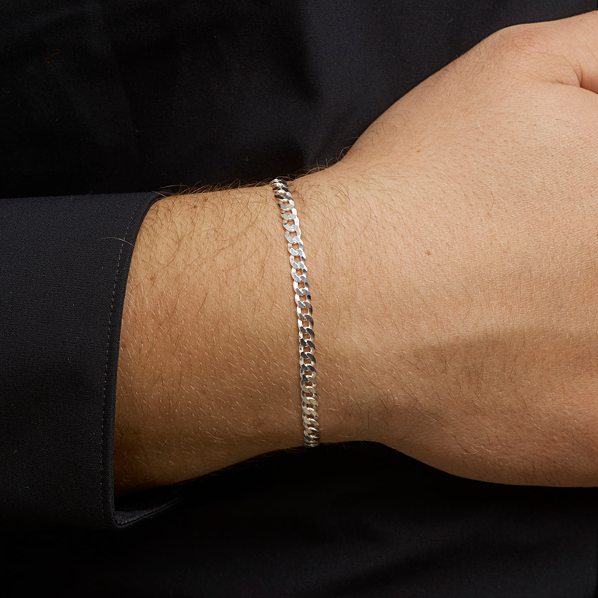 gourmette 6 zijdes geslepen 4,3 mm zilver wit