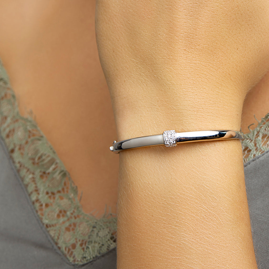 bangle scharnier zirkonia 7,5 x 60 mm zilver gerhodineerd