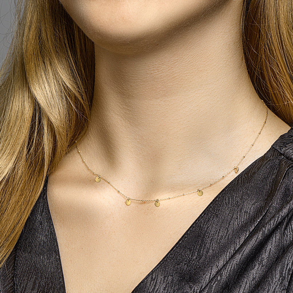 collier rondjes 41 + 3 cm 14K geelgoud - rondje,bolletje,ringetje,draad