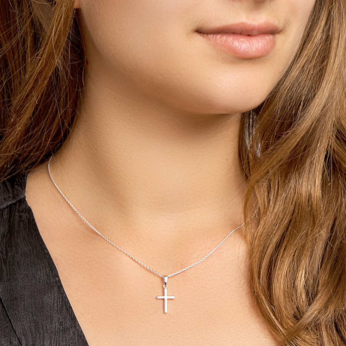 collier kruis 41 + 4 cm zilver wit