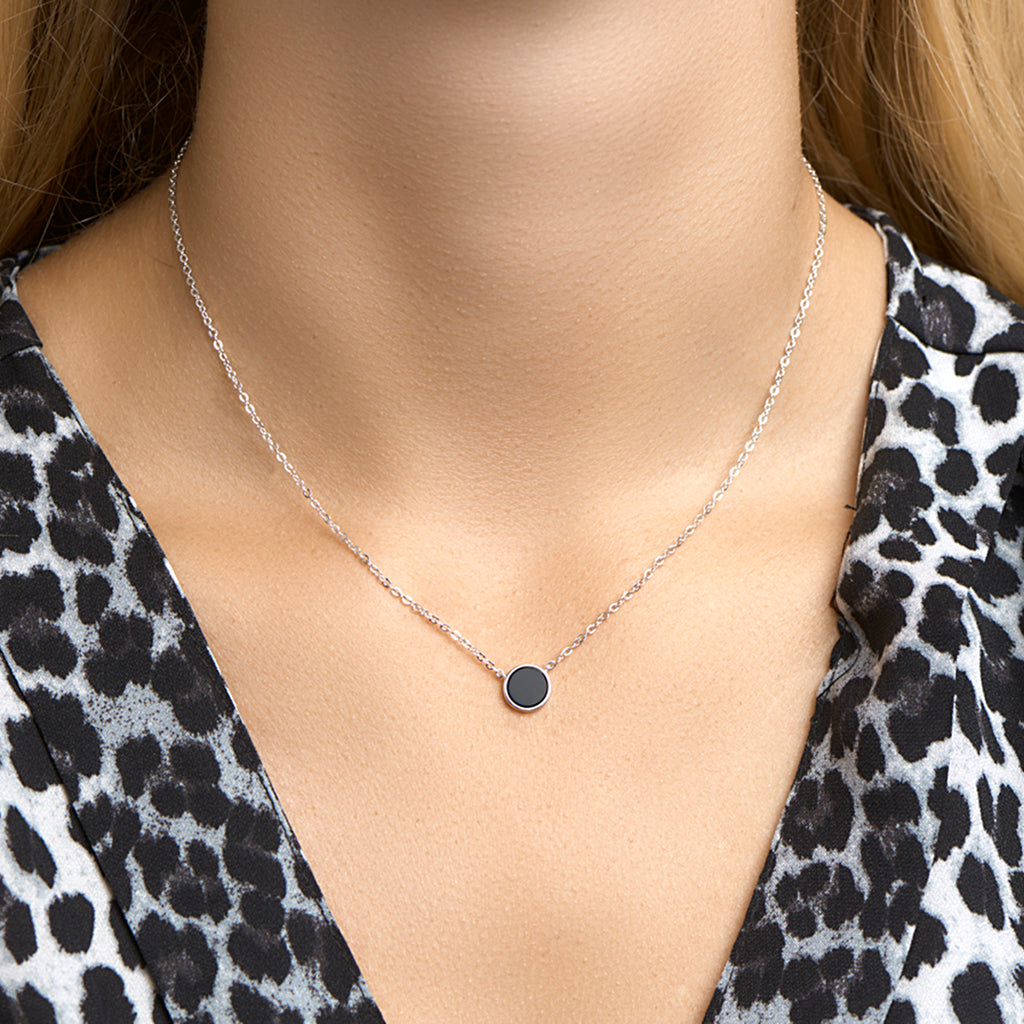 Halskette Onyx 42 + 3 cm Silber rhodiniert