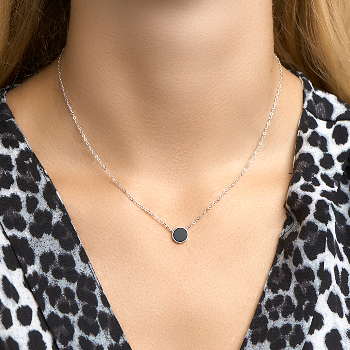Halskette Onyx 42 + 3 cm Silber rhodiniert