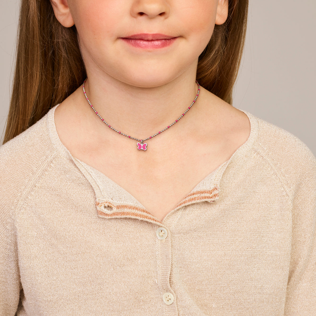 collier vlinder emaille 36 + 4 cm zilver gerhodineerd