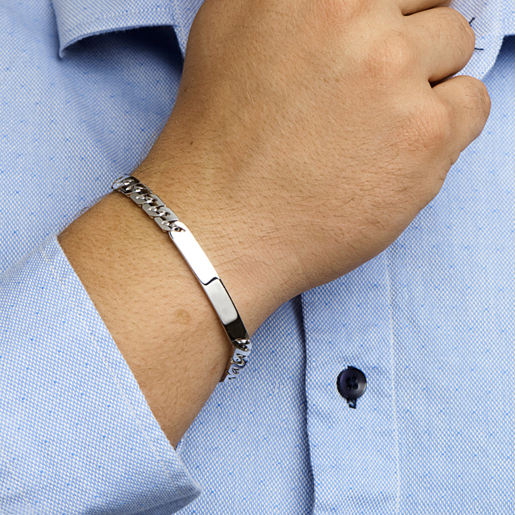graveerarmband gourmette plaat 6,5 mm zilver gerhodineerd
