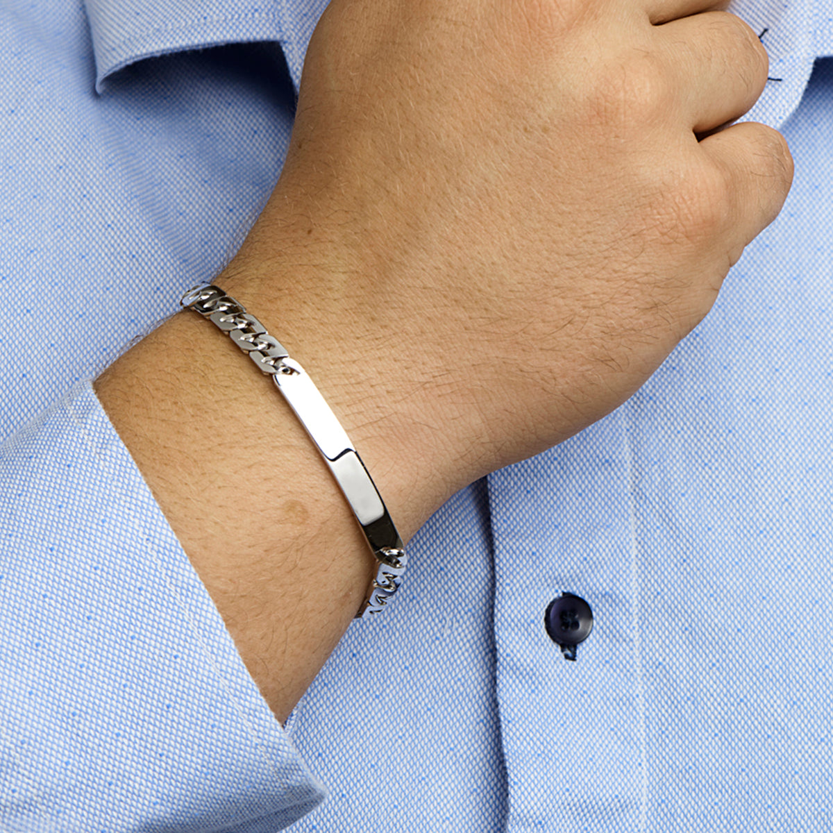 graveerarmband gourmette plaat 6,5 mm zilver gerhodineerd
