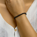 kralenarmband onyx 6,3 mm 16 + 3 cm zilver gerhodineerd