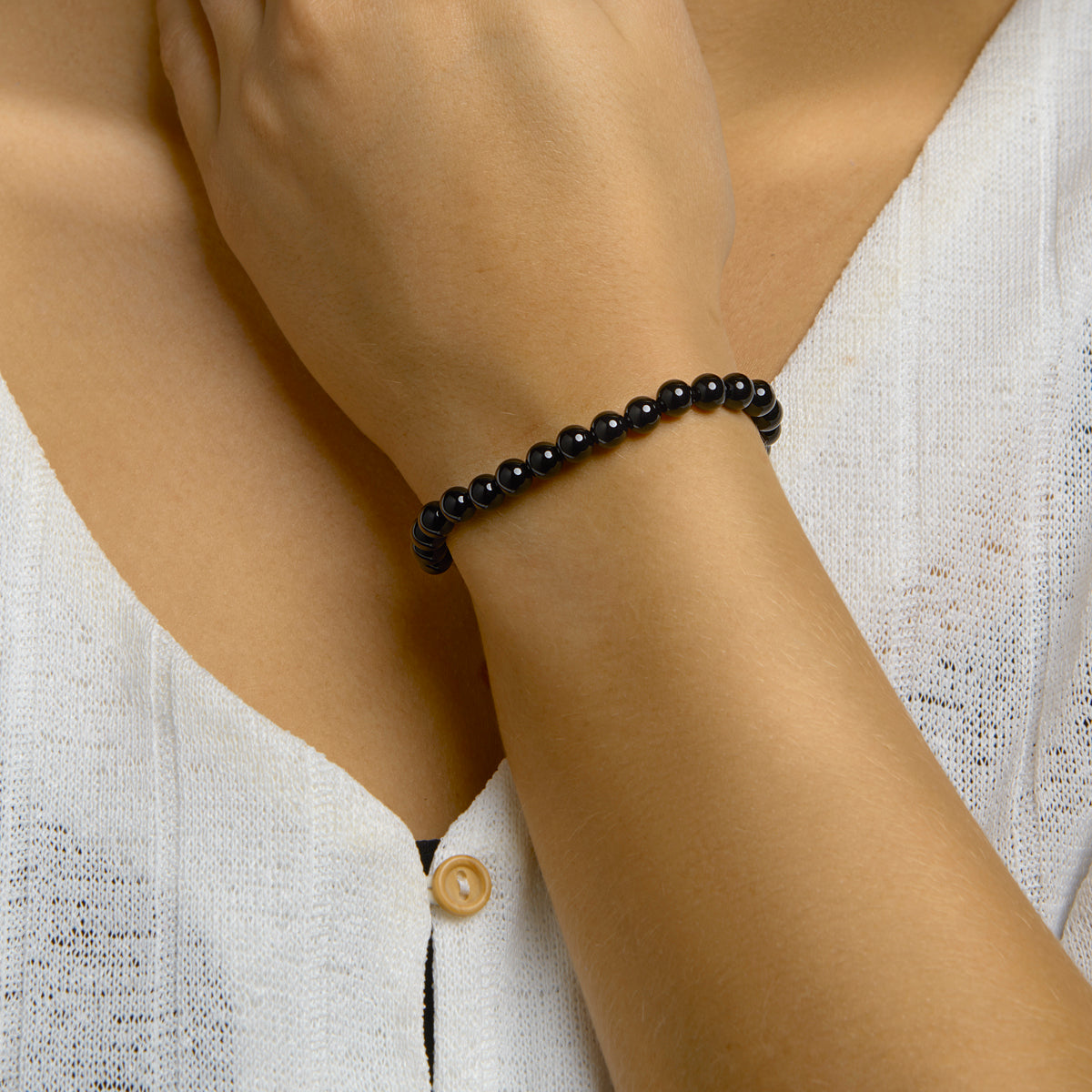 kralenarmband onyx 6,3 mm 16 + 3 cm zilver gerhodineerd