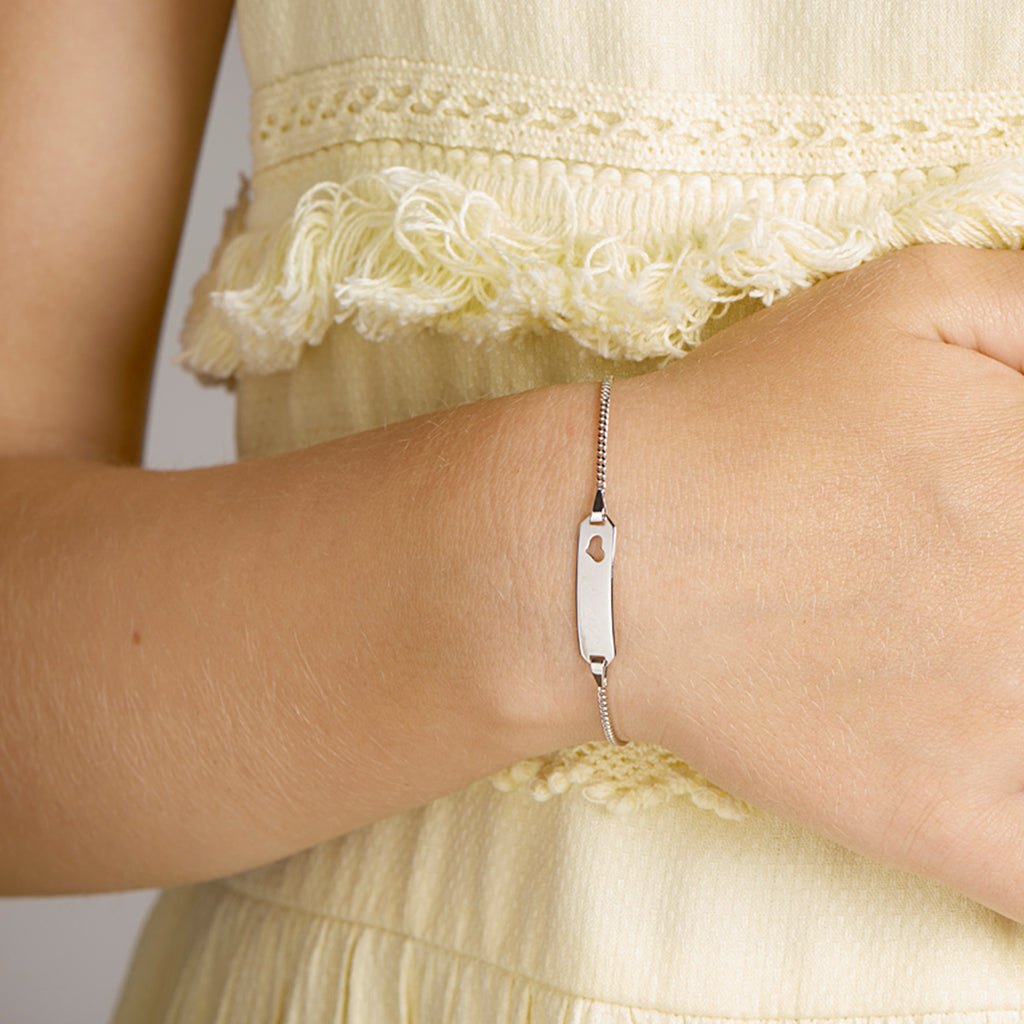 Gravurarmband Herz Gourmette 4 Seiten geschliffene Platte 5,0 mm 14K Weißgold