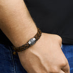Armband leer dunkelbraun Edelstahl