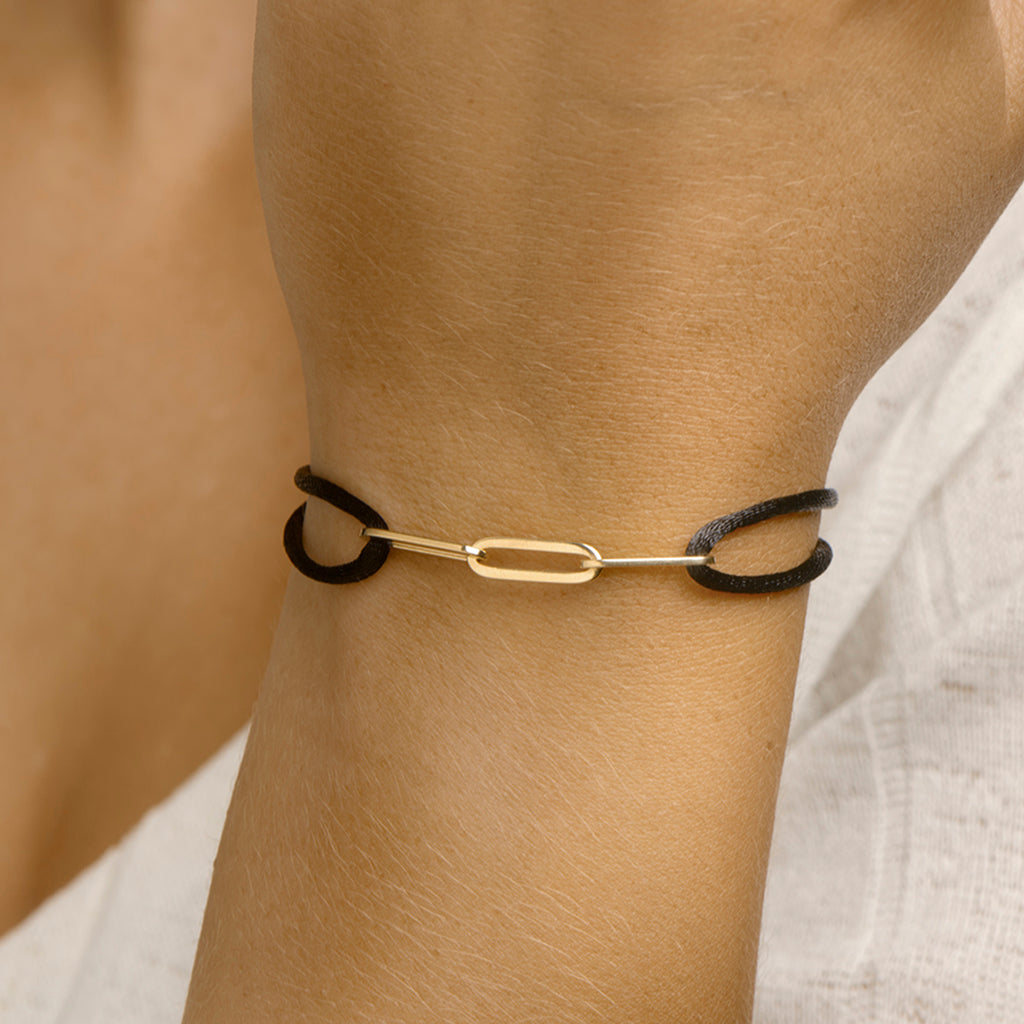 Armband Satin schwarz 13 - 26 cm vergoldet (mit Gummi/Nylon/Leder)