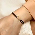 Armband Satin Schwarz Herzchen 13 - 26 cm 14K Gold mit Gummi/Nylon/Leder