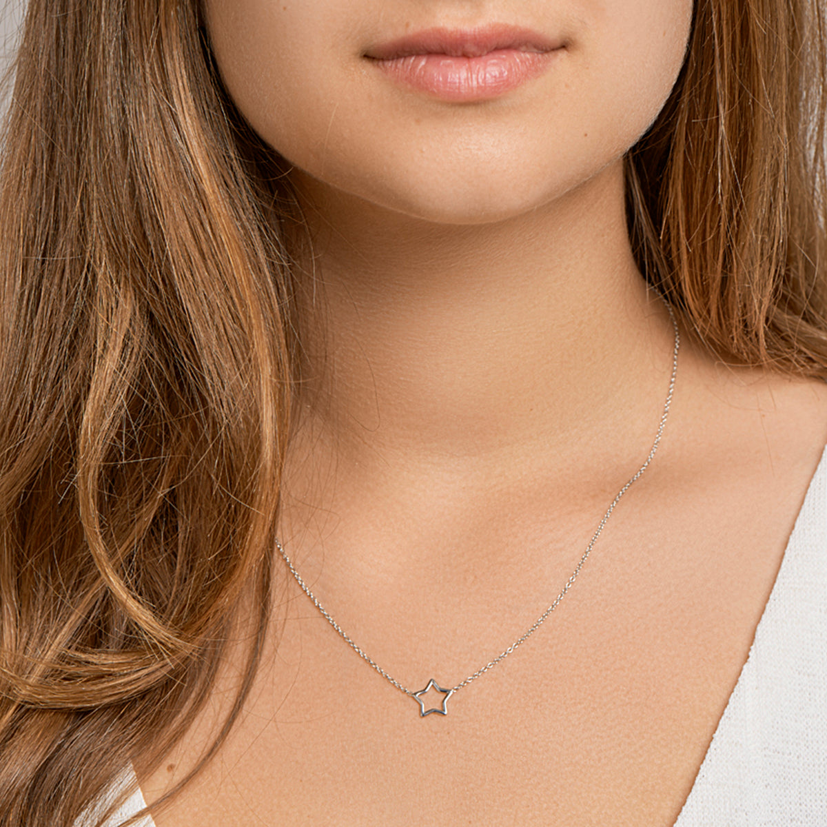 Halskette Stern 1,3 mm 41 + 5 cm Silber rhodiniert