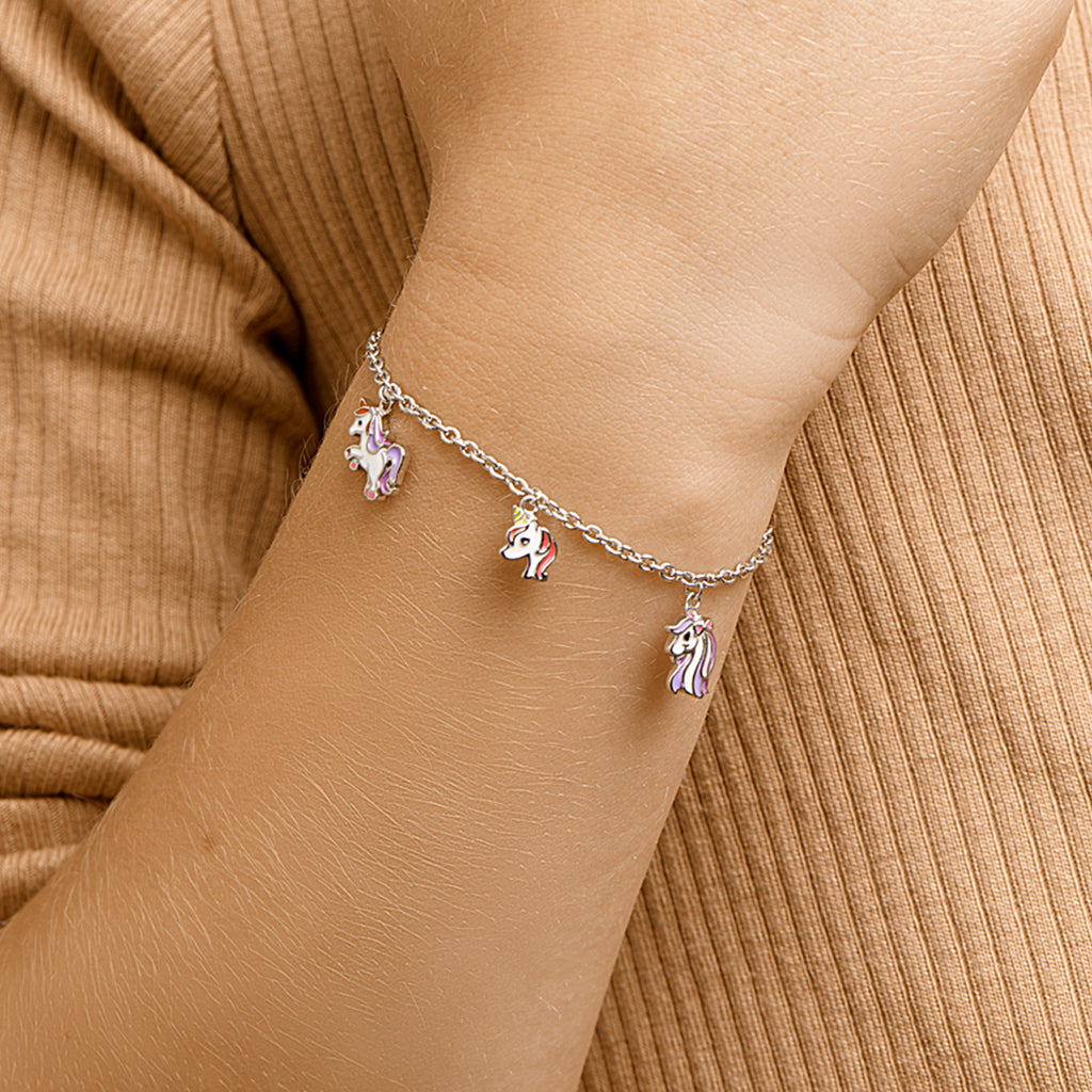 Armband Einhorn Emaille 13 + 3 cm rhodiniertes Silber
