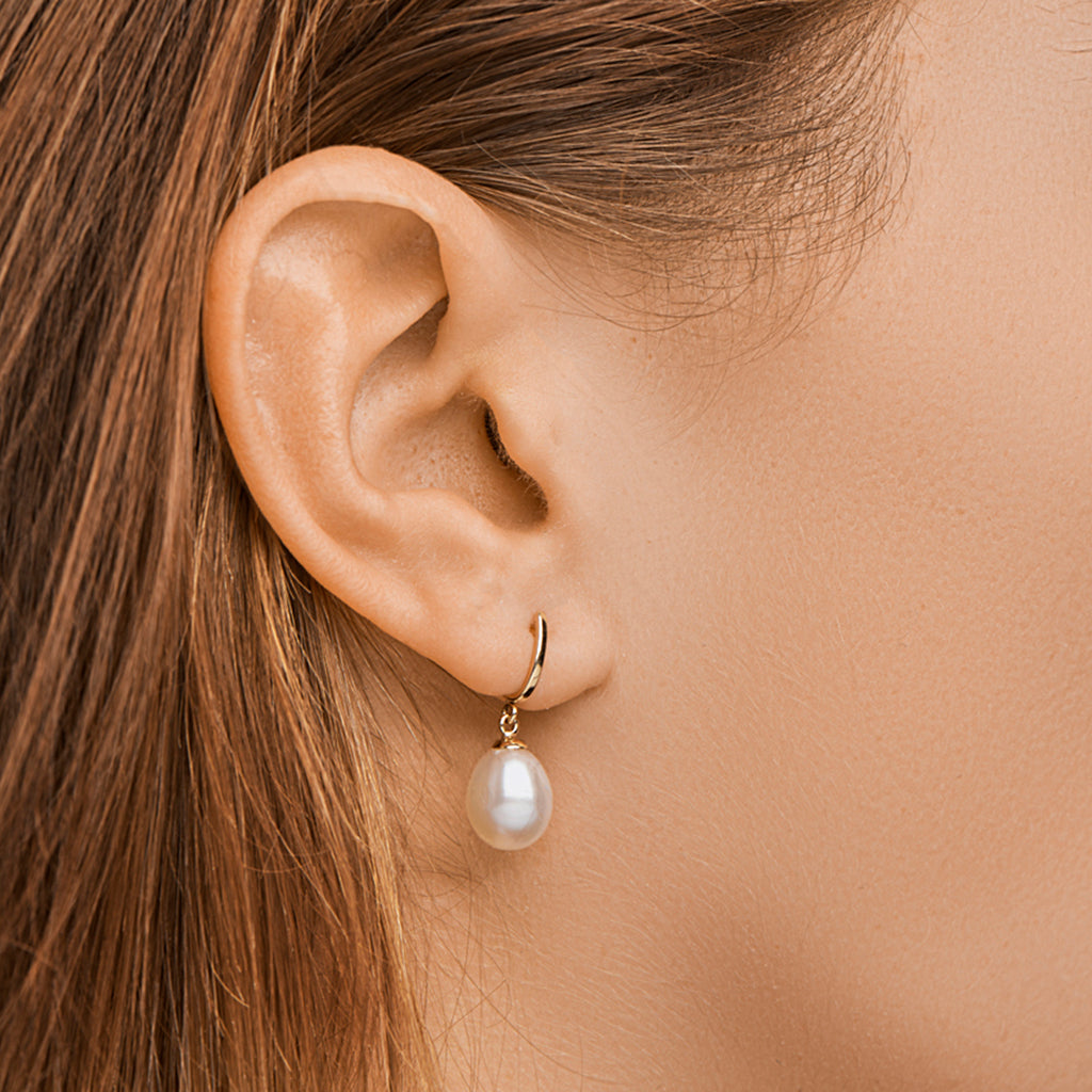 Perlenohrringe 12 x 8,5 mm 14K Gelbgold