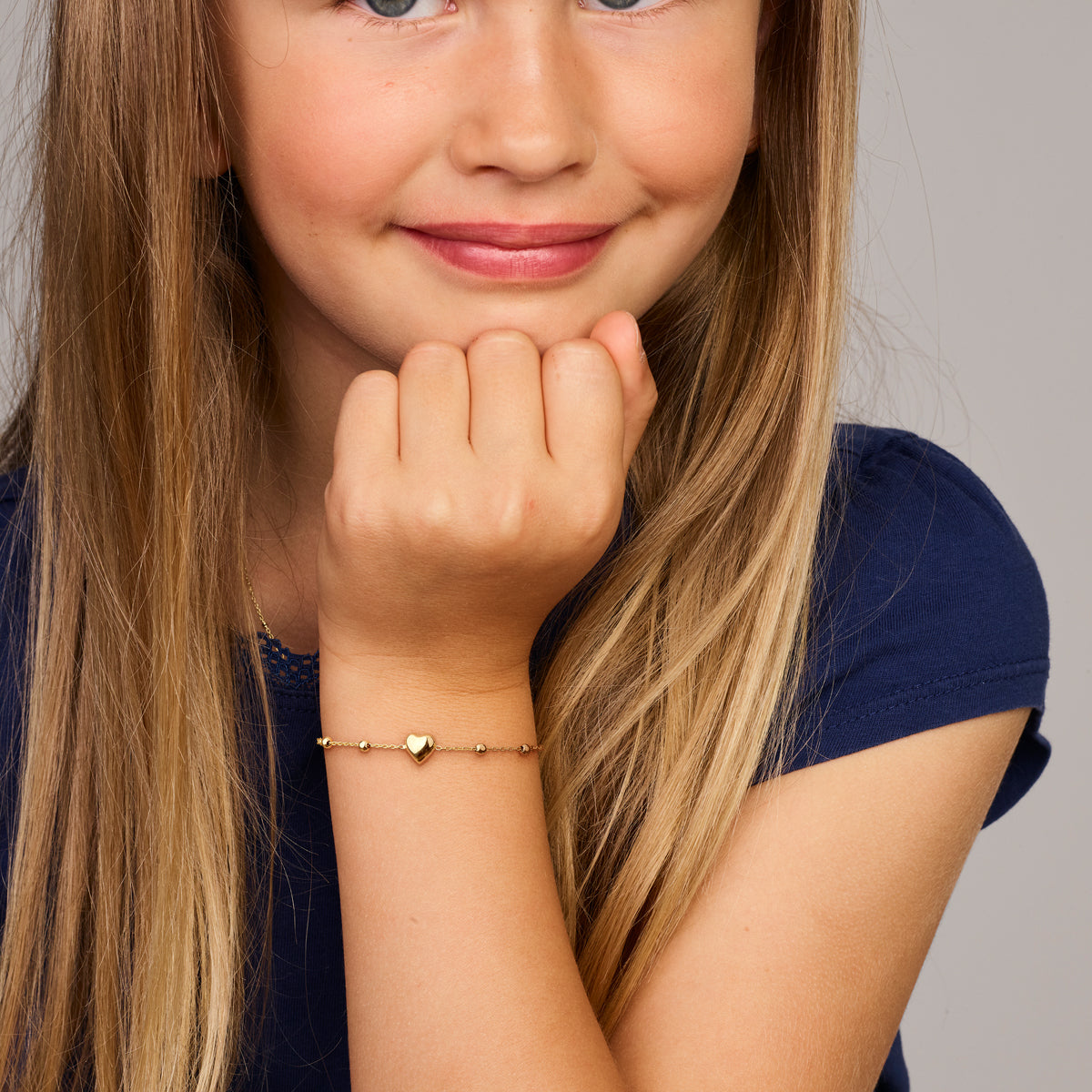 Armband Herz und Kügelchen 11–13 cm 14K Gelbgold