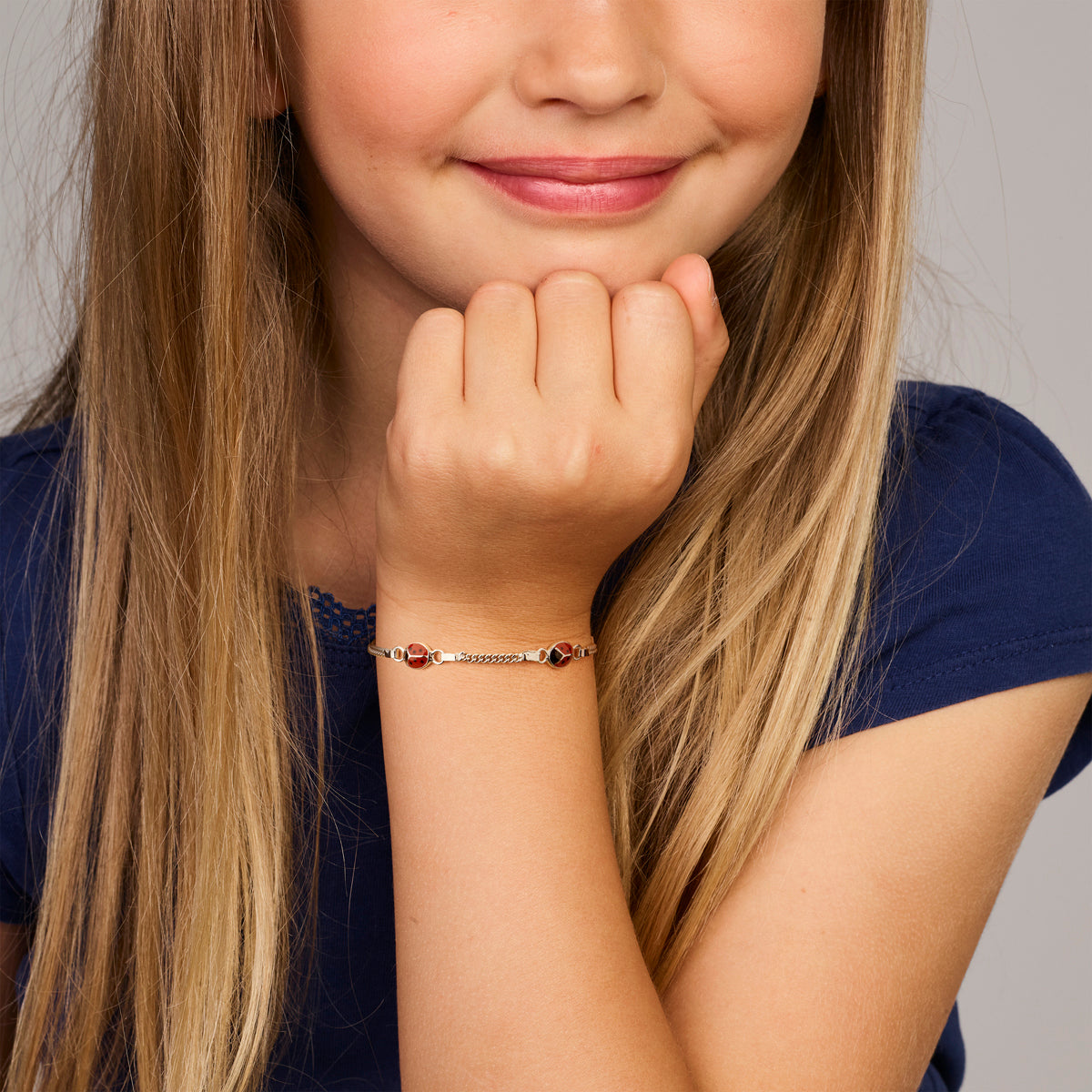 Armband Marienkäfer Emaille 11 - 13 cm rhodiniertes Silber