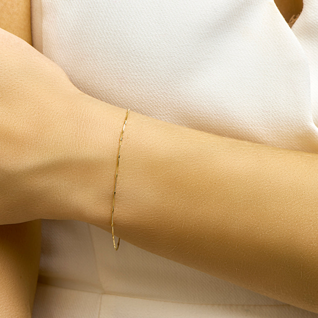 Venezianisches Armband und Stäbe 0,9 mm 18 cm 14 K Gelbgold