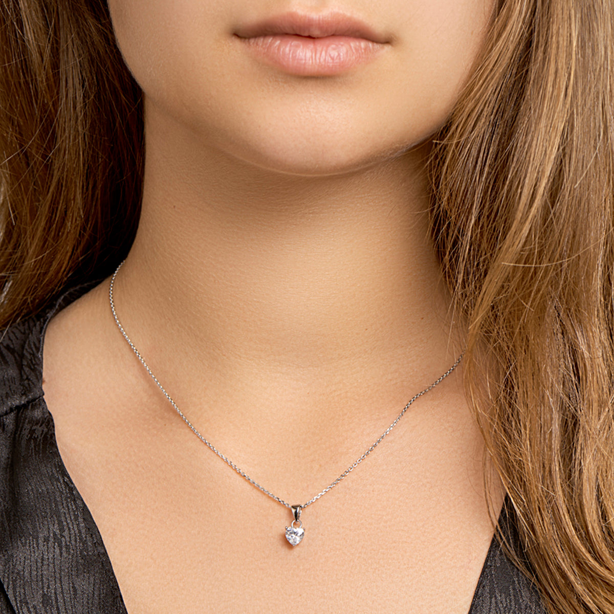 Halskette Herz Zirkonia 41 + 4 cm Silber rhodiniert