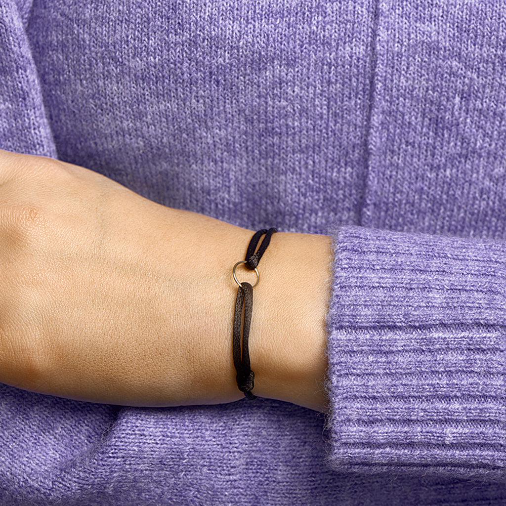 Armband Satin Schwarz Kreis 13 - 26 cm 14K Gold mit Gummi/Nylon/Leder