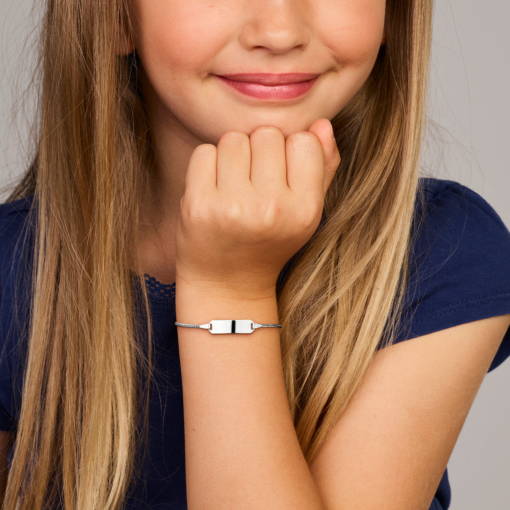 Gravurarmband Gourmet-Kette 4 Seiten geschliffen Platte 5,0 mm 14K Weißgold