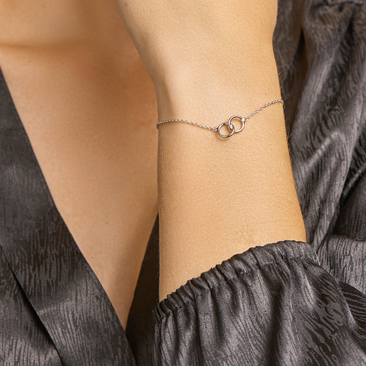 Armband, Kreise, 1,2 mm, 16 + 3 cm, rhodiniertes Silber