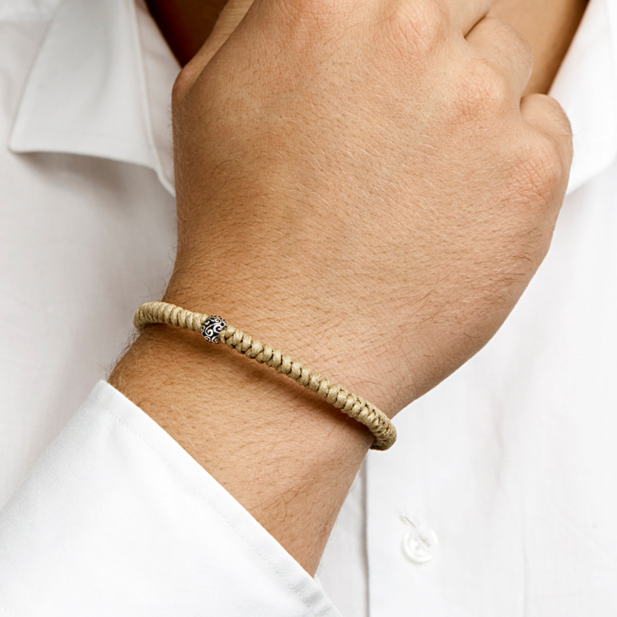 Armband Beige 7 mm 19 - 26 cm Silber rhodiniert mit Kautschuk/Nylon/Leder