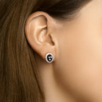 Ohrstecker Onyx und Zirkonia Halo Silber rhodiniert