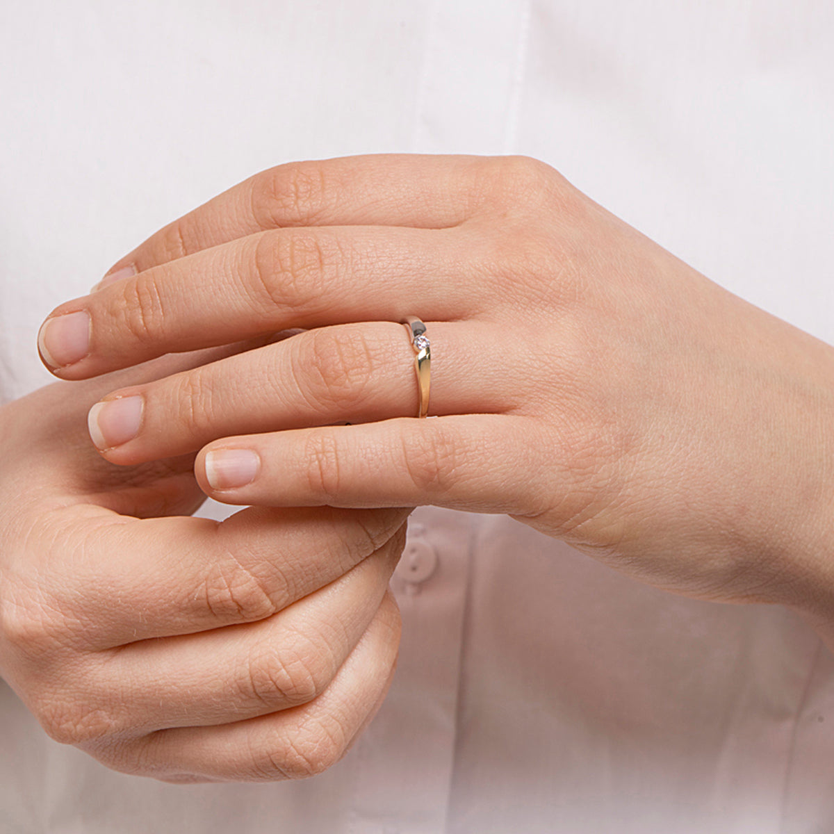 ring zirkonia 14K bicolor goud geel/wit