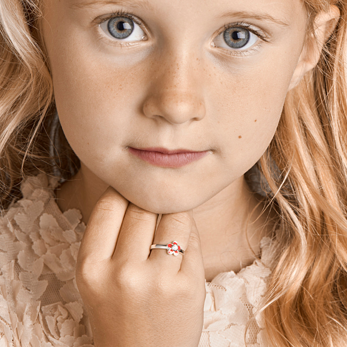 ring bloem roze zirkonia emaille zilver wit