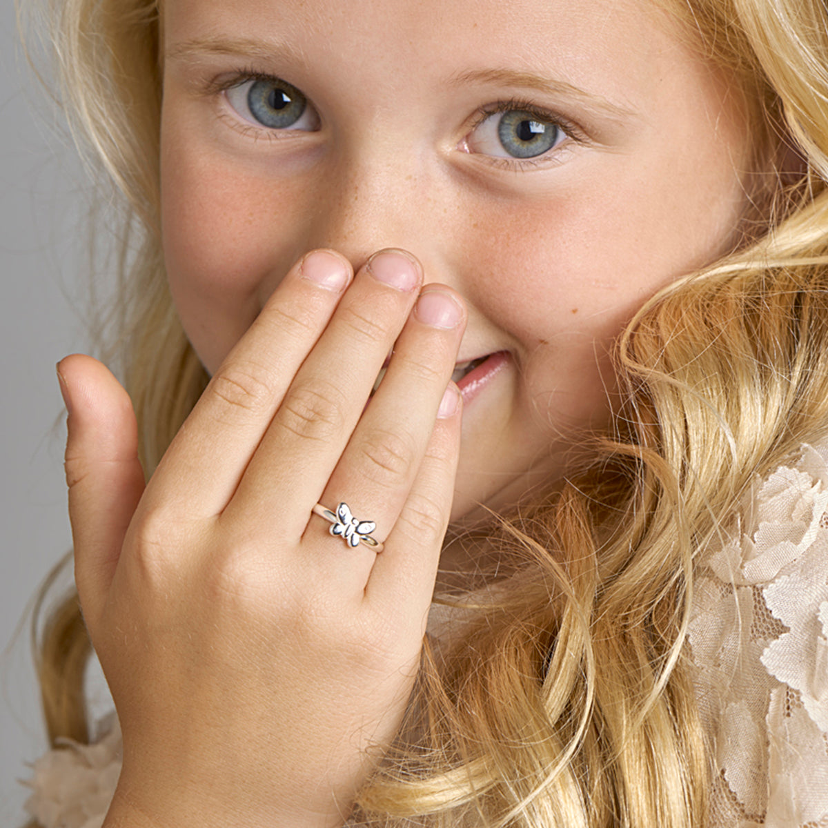 Ring Schmetterling silber weiß