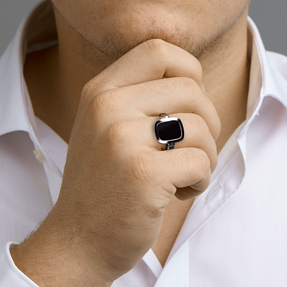 Siegelring aus massivem Onyx-Silber rhodiniert