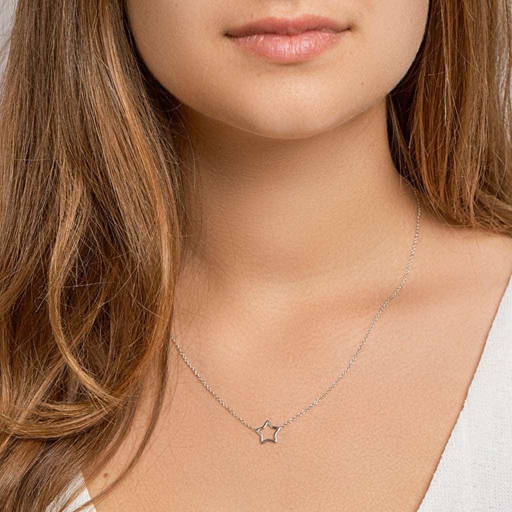 Halskette Stern 1,3 mm 41 + 5 cm Silber rhodiniert