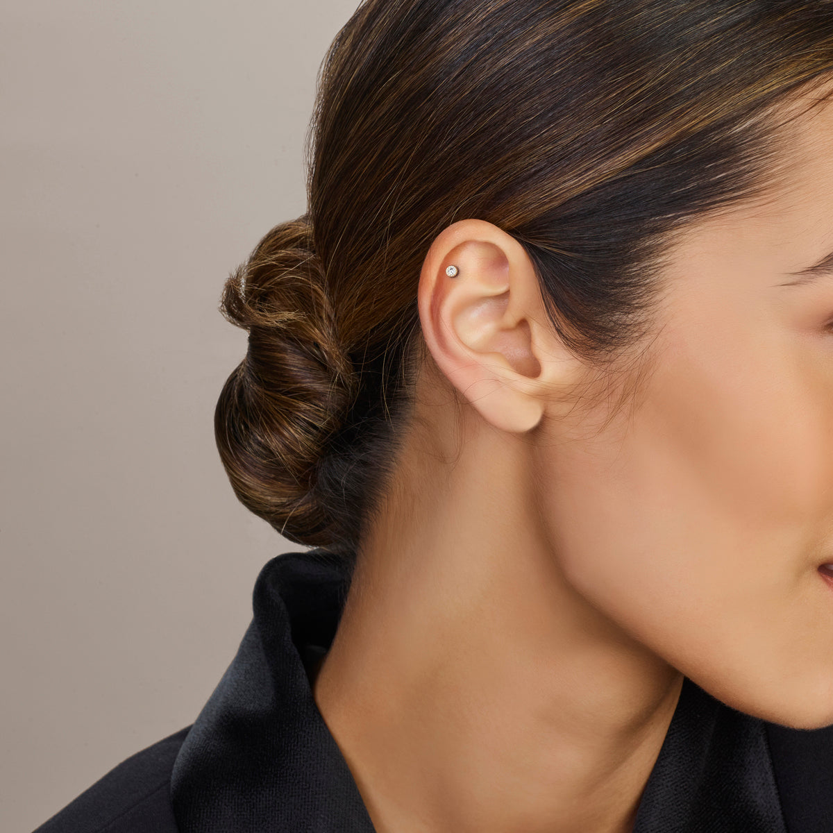 Flat Back Piercing rund Zirkonia 3,3 mm Silber rhodiniert